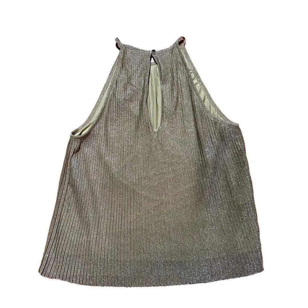 MNG women’s Gold Silver‎ Textured shimmer metallic tank blouse sz M